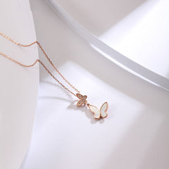 Mother-of-pearl Butterfly with Zircon Butterfly Pendant Silver Necklace for Women