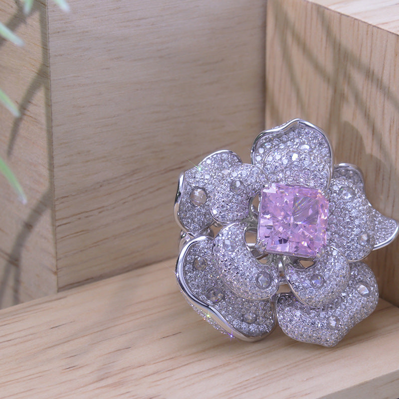 Square Pink Zircon Luxury Flower Ring