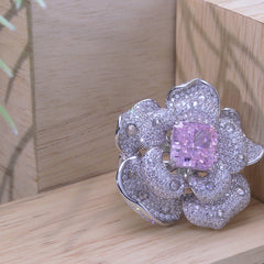 Square Pink Zircon Luxury Flower Ring