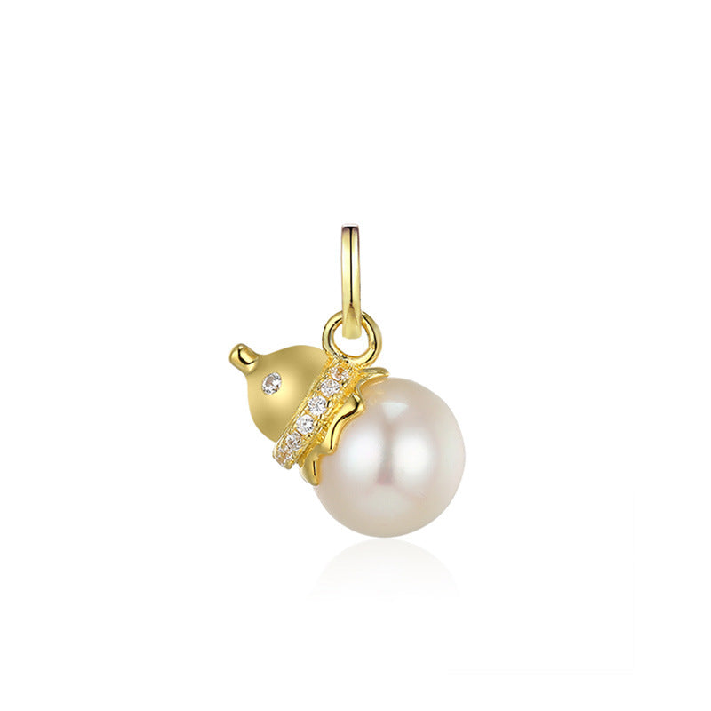 Small Gourd with Pearl Pendant  Silver Necklace for Women