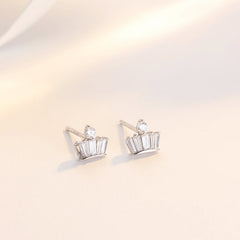 Small Zircon Crown Silver Studs Earrings for Women