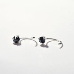 Single Black Zircon Silver Hook Earrings for Women