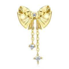 Golden Bow Pendant Tassels Zircon Silver Necklace