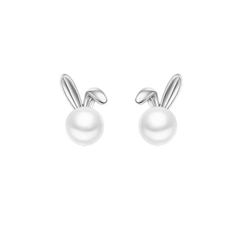 Bunny Pearl Silver Studs Earrings for Women