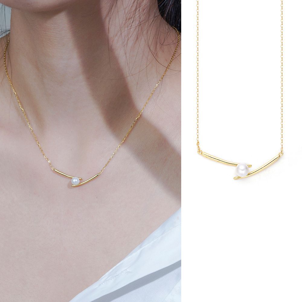 Gold Colour Natural Pearl Irregular Pendants Collarbone Necklace for Women