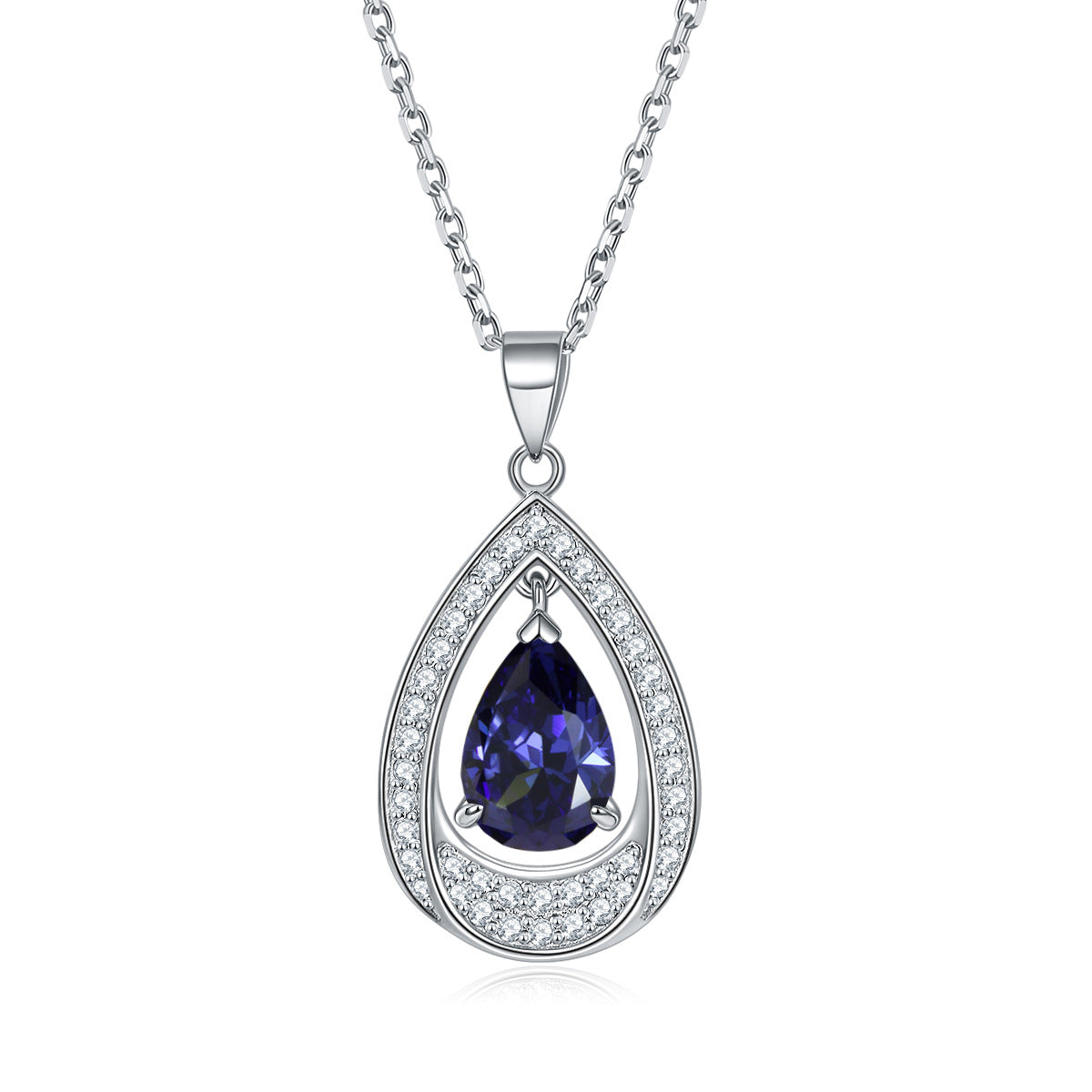 Water Drop Colourful Zircon Pendant Silver Necklace for Women