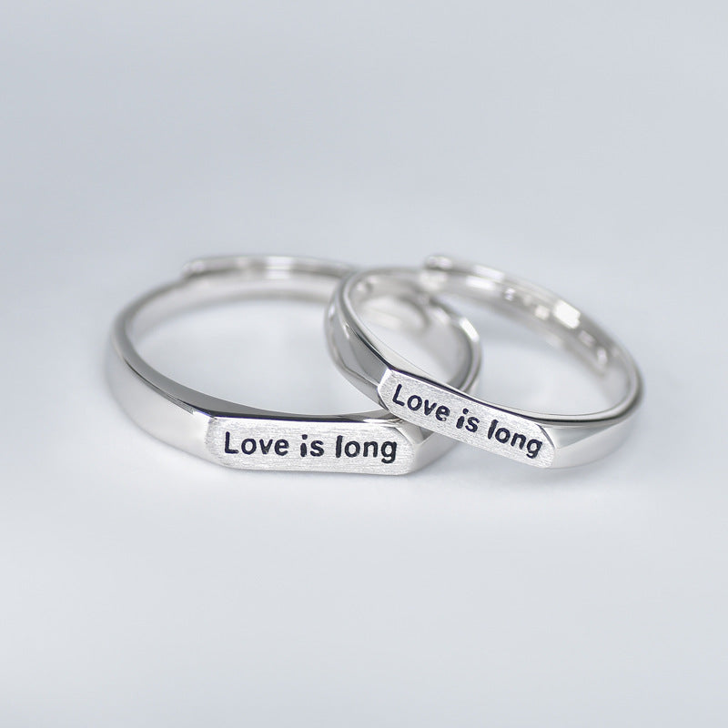 LOVE IS LONG Letter Silver Couple Ring for Women