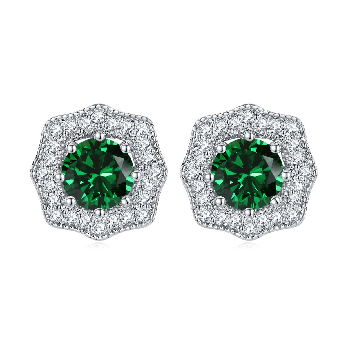 Sumptuous Round Zircon Soleste Halo Silver Studs Earrings for Women