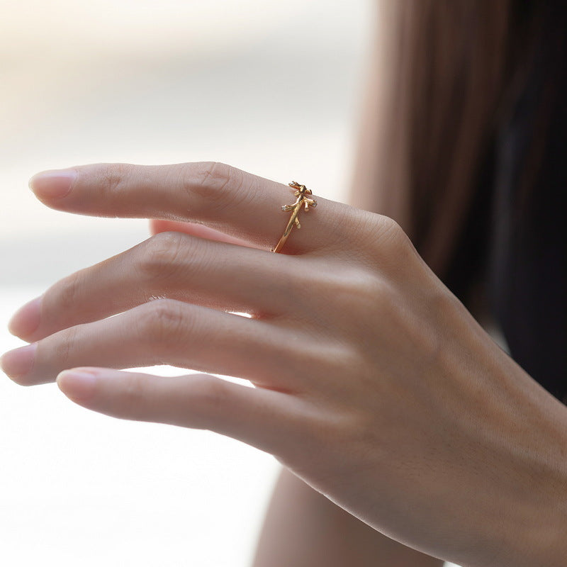 Ocean Coral Zircon Opening Sterling Silver Ring