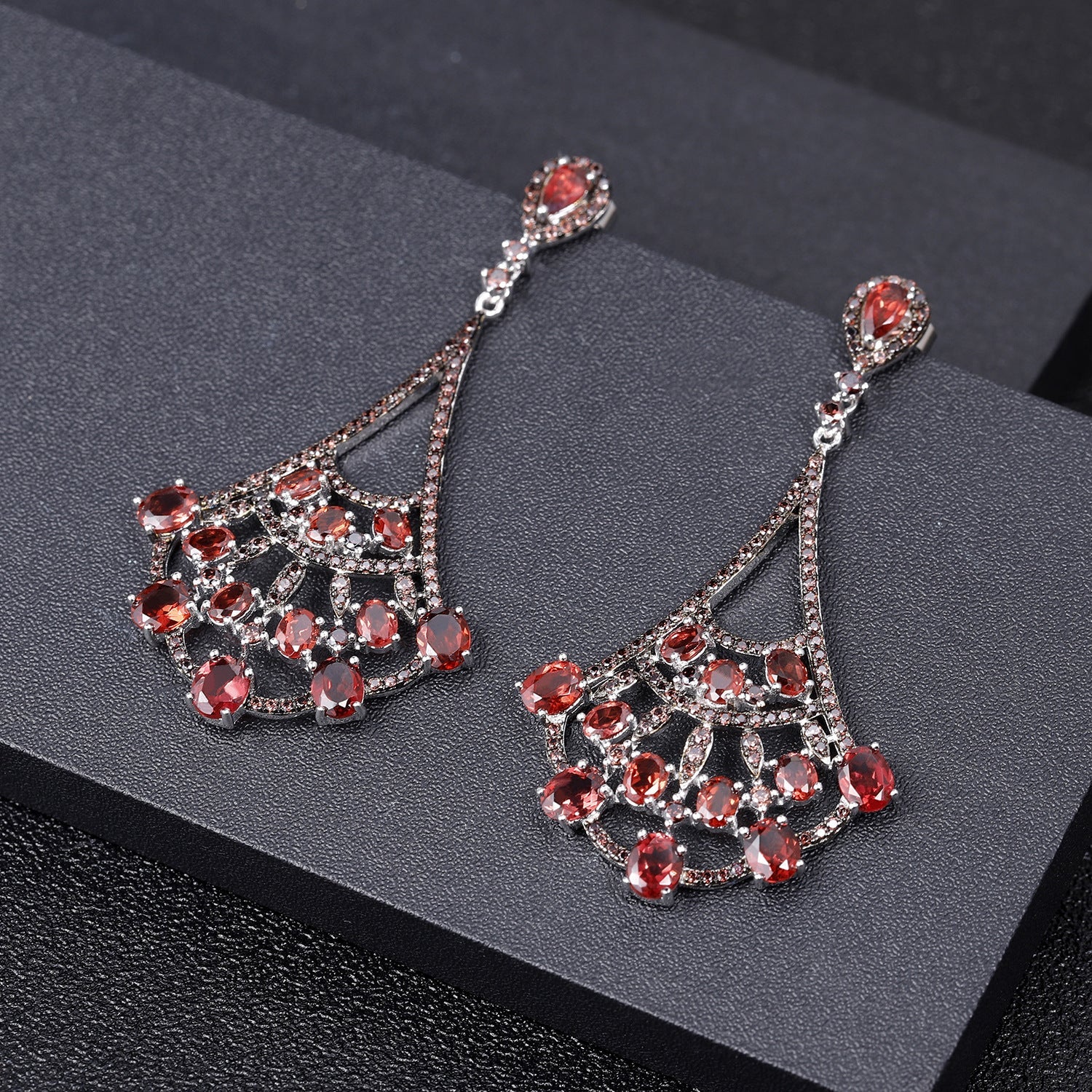 Natural Colourful Gemstones Fan-shaped Silver Drop Earrings for Women