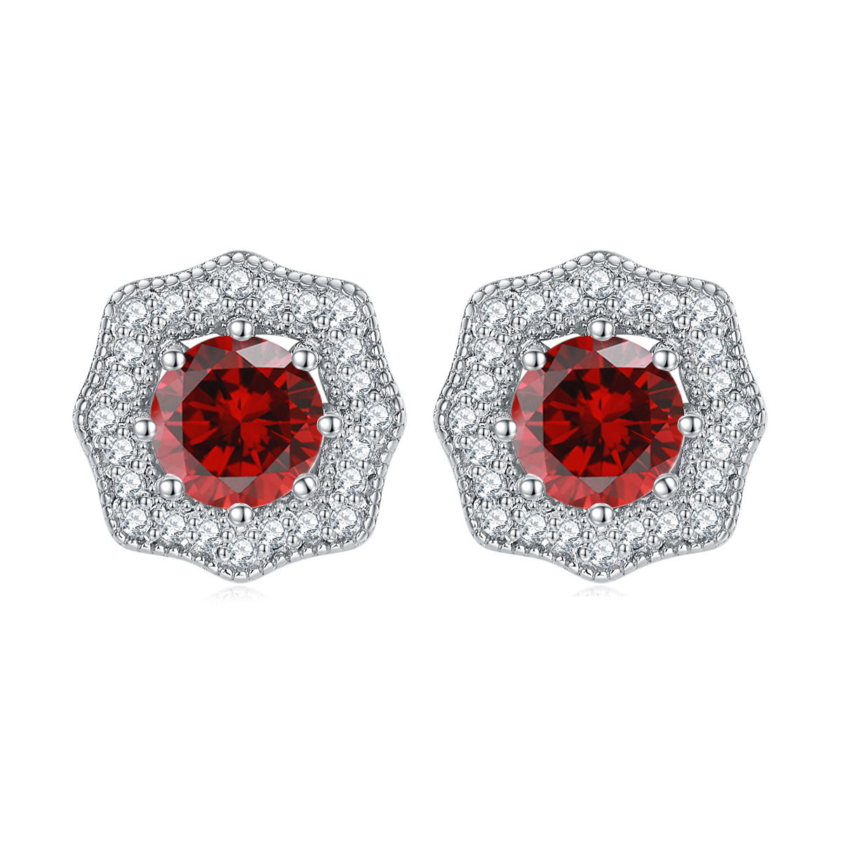 Sumptuous Round Zircon Soleste Halo Silver Studs Earrings for Women