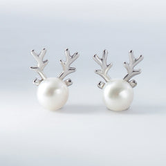 Freshwater Pearl Elk Silver Stud Earrings for Women