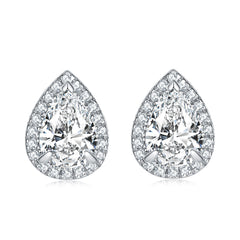 Water Drop Zircon Soleste Halo Silver Studs Earrings for Women