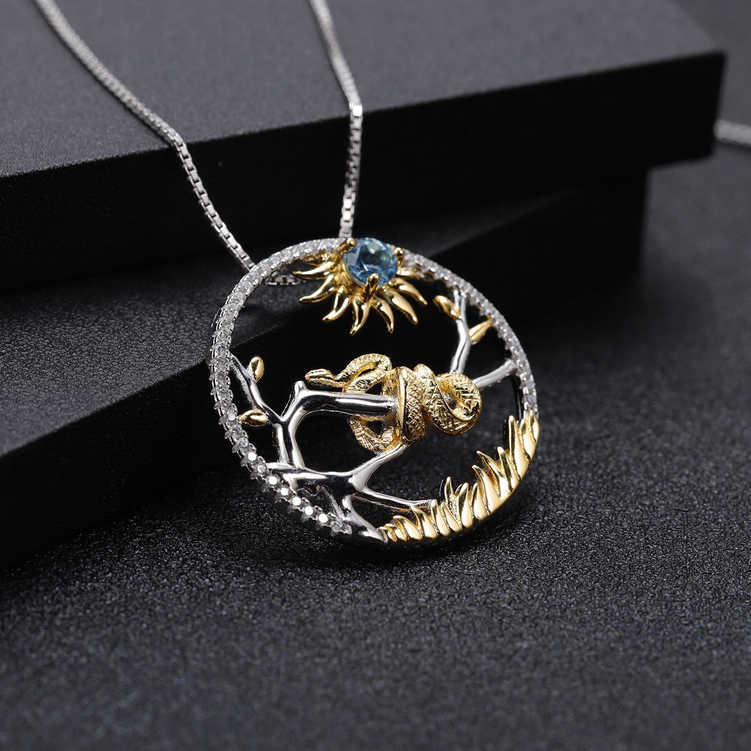 Chinese Style Element Design Zodiac Series Snake Natural Gemstone Pendant Silver Necklace for Women