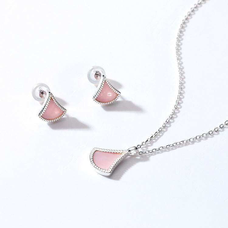 Pink Mother of Pearl Geometry Triangle Sterling Silver Stud Earrings