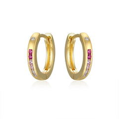 Red Corundum with Zircon Silver Hoop Earrings for Women