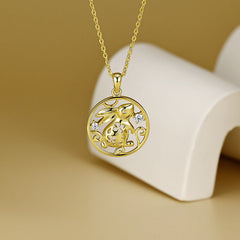 Rabbit with Zircon Hollow Circle Pendant Silver Necklace for Women