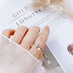 Letter K with Natural Pearl Silver Ring for Women