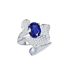 Oval Cut Lab Created Sapphires Waves Silver Ring