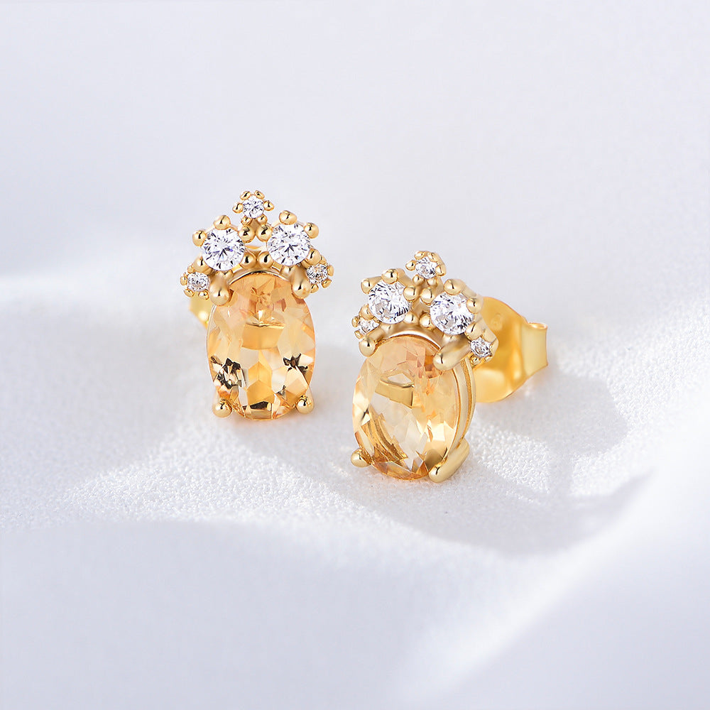 Yellow Crystal with Zircon Pineapple Shape Silver Studs Earrings for Women