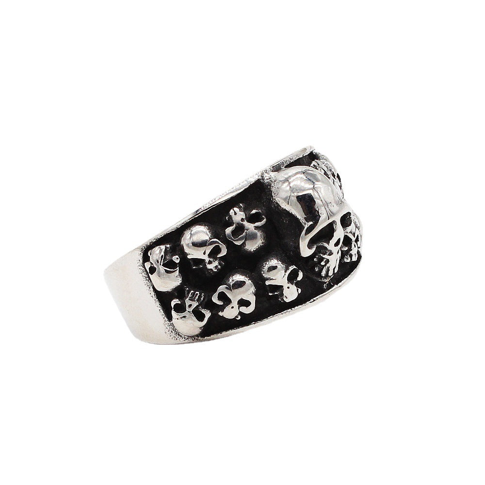 Halloween Gothic Skull Heads Titanium Steel Ring for Men