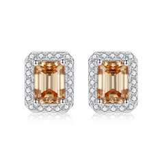 Soleste Halo 1.0 Carat Emerald Cut Moissanite Silver Stud Earrings