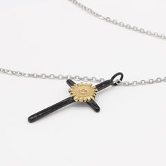 Golden Daisy Flower Latin Cross Titanium Steel Pendant for Men