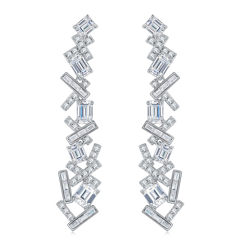 5A White Zircon Irregular Splicing Silver Drop Earrings for Women