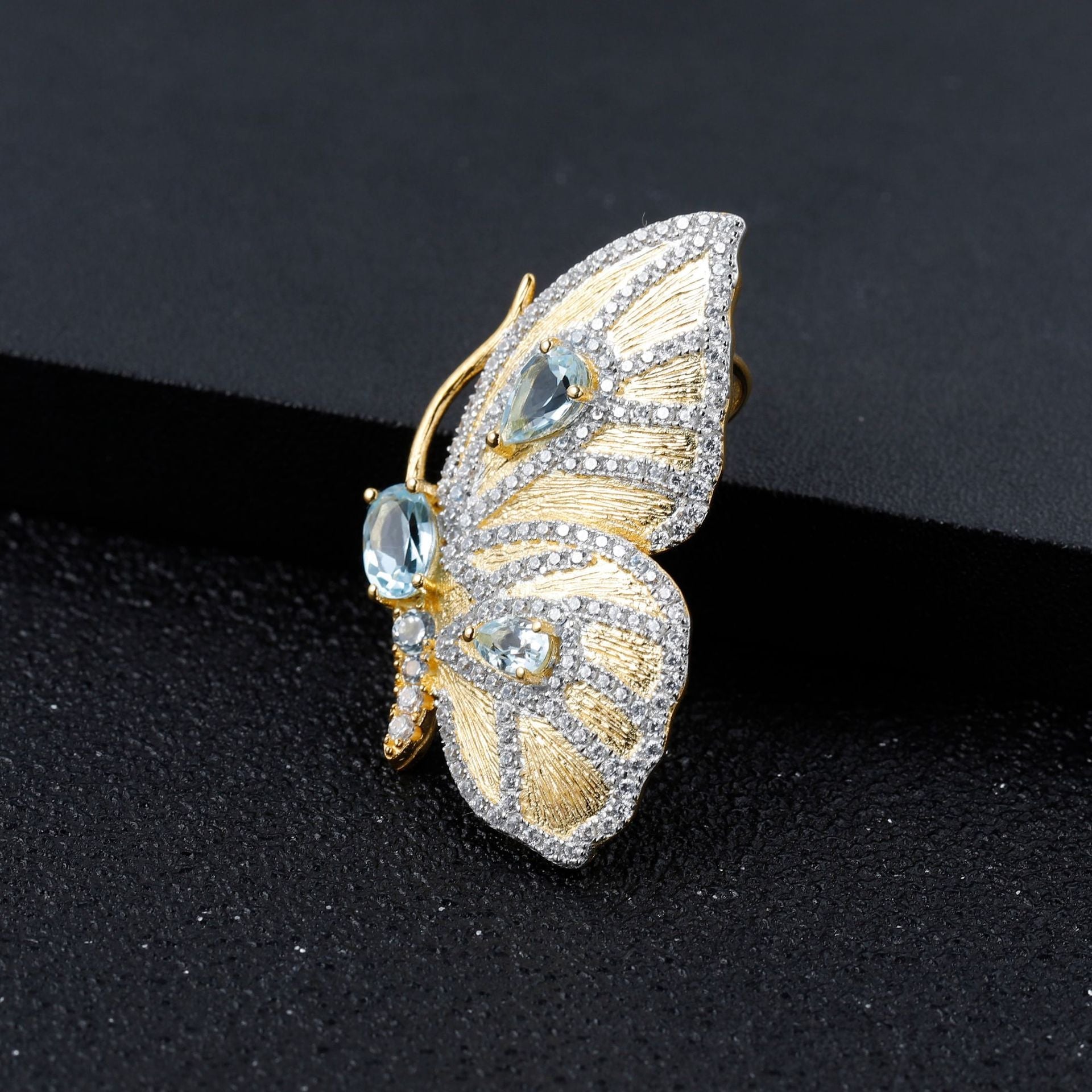 Brooch Pendant Dual-use Inlaid Natural Gemstone Flying Butterfly Pendant Silver Necklace for Women