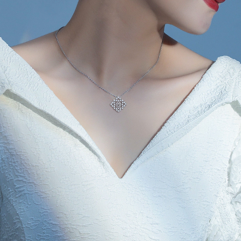 Zircon Geometry Rhombus Pendant Silver Necklace for Women