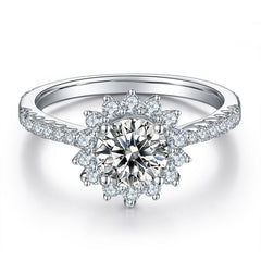 1.0Carat Round Moissanite Lotus Halo Engagement Ring