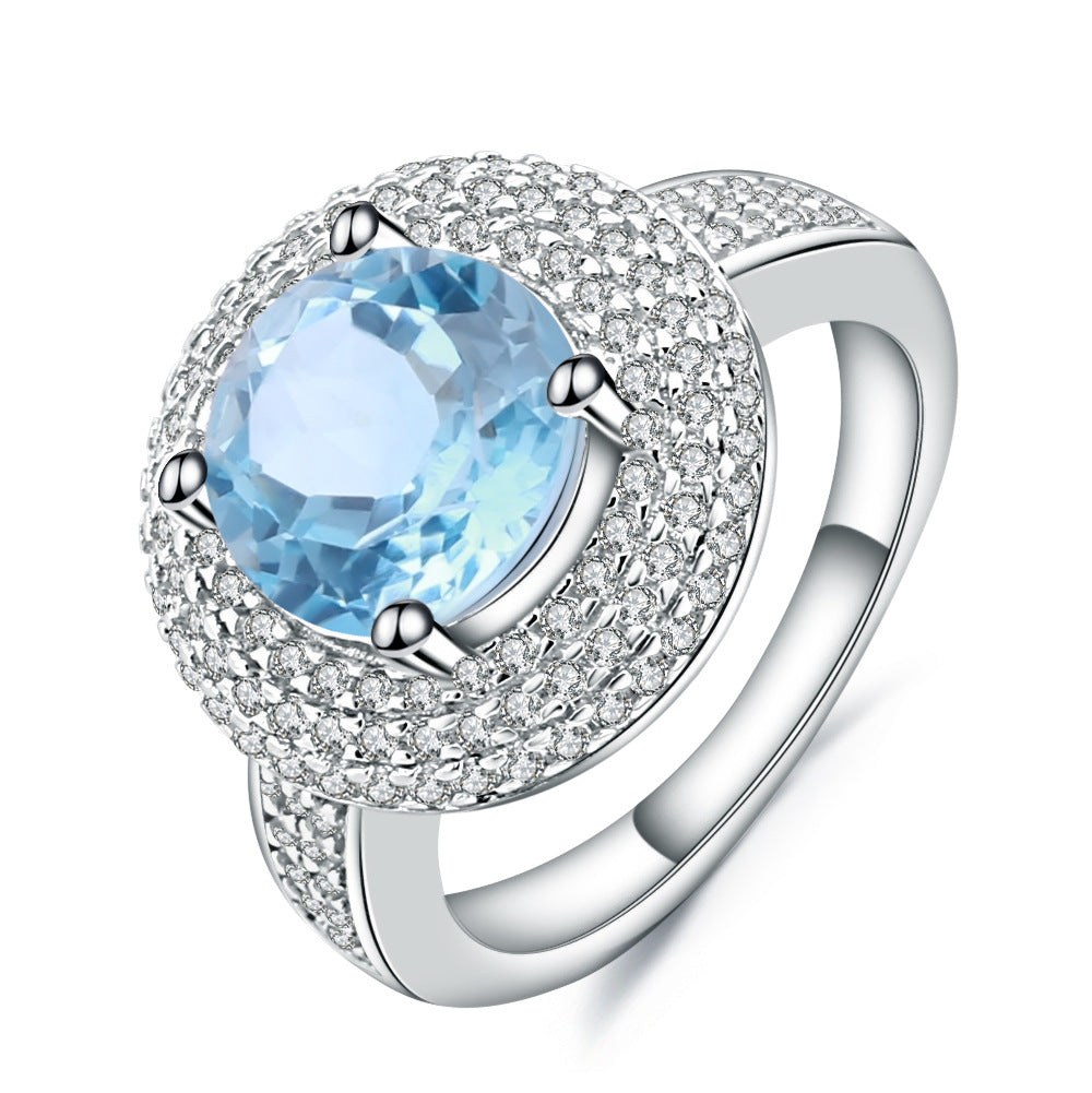 Natural Gemstone soleste halo Round Cut Silver Ring for Women