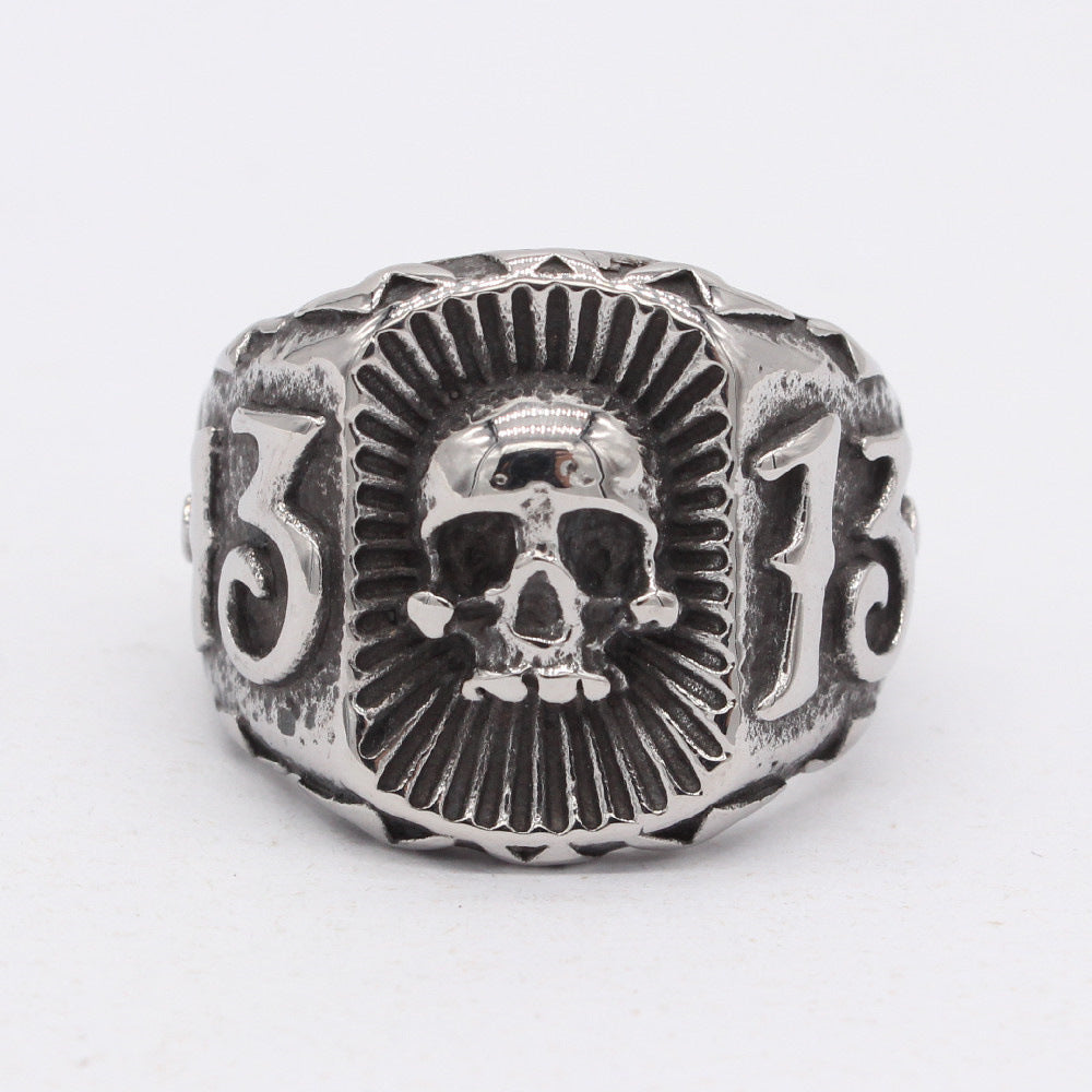 Halloween Rectangle Skull 13 Titanium Steel Ring for Men