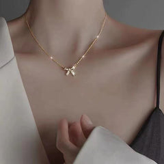 (Two Colours) White Zircon Simplicity Bowknot Pendants Collarbone Necklace for Women