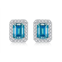 Soleste Halo 1.0 Carat Emerald Cut Moissanite Silver Stud Earrings