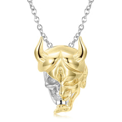 Halloween Golden Demon Mask Skull Silver Necklace