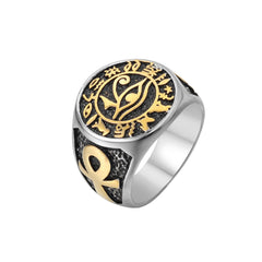 Egyptian Anubis's Eye with Ankh Cross Titanium Steel Ring for Men