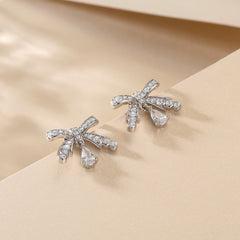 Pear Shape Zircon Bowknot Sterling Silver Stud Earrings