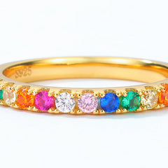 Round Shape Colourful Zircon Half Eternity Silver Ring