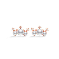 Three Pearl Small Crown Silver Stud Earrings for Women