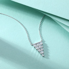 Rectangle Zircon Cake Shape Pendant Silver Necklace for Women