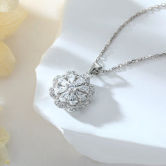 Pear Drop Zircon Flower Pendant Silver Necklace for Women