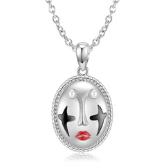 Joker Mask Oval Pendant Silver Necklace