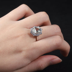 Adjustable Opening Design Natural Crystal Fashion Temperament Soleste Halo Sterling Silver Ring for Women