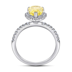 (3CT) Ice Cut Pear Drop Zircon Soleste Halo Silver Ring for Women