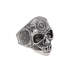 Halloween Mexican Carving Skull Titanium Steel Ring for Men