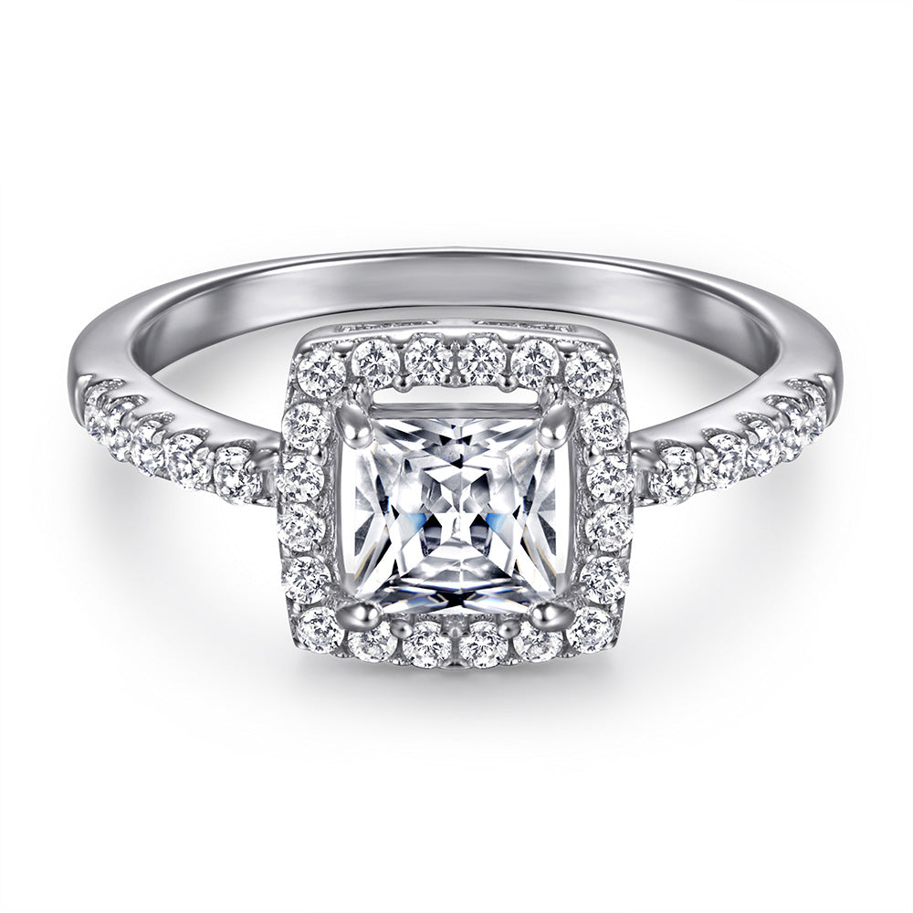 Princess Cut Zircon Soleste Halo Silver Ring
