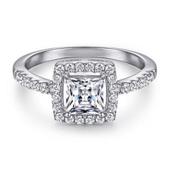 Princess Cut Zircon Soleste Halo Silver Ring