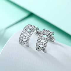 Zircon Net Half Circle Silver Studs Earrings for Women