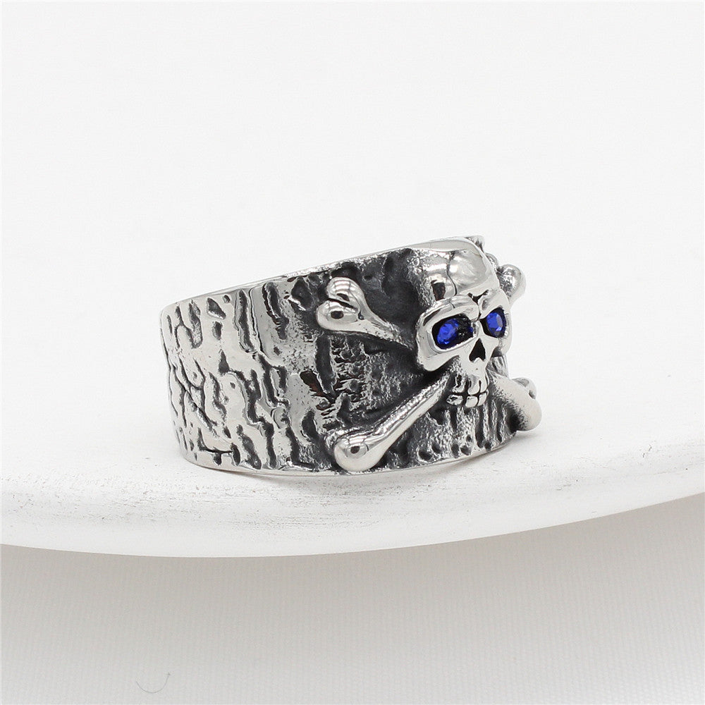 Halloween Cross Skeleton Zircon Titanium Steel Ring for Men